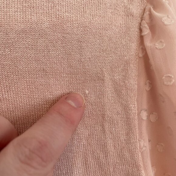 ADRIANNA PAPELL Clip Dot Puff Sleeve Knit Top Blush Pink Short Sleeve Balletcore - Picture 8 of 16